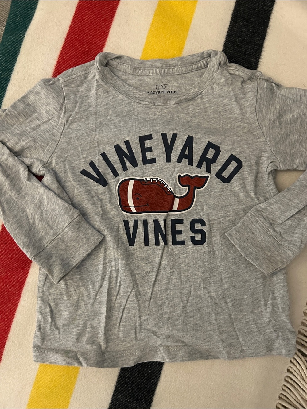 Vineyard Vines Gray Long-Sleeve Tee with Football Whale Graphic
